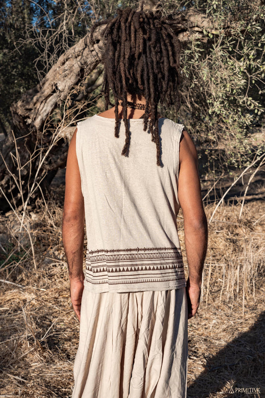 Hemp Cotton Tank Top ᗒ with Tribal Print ᗒᗒ