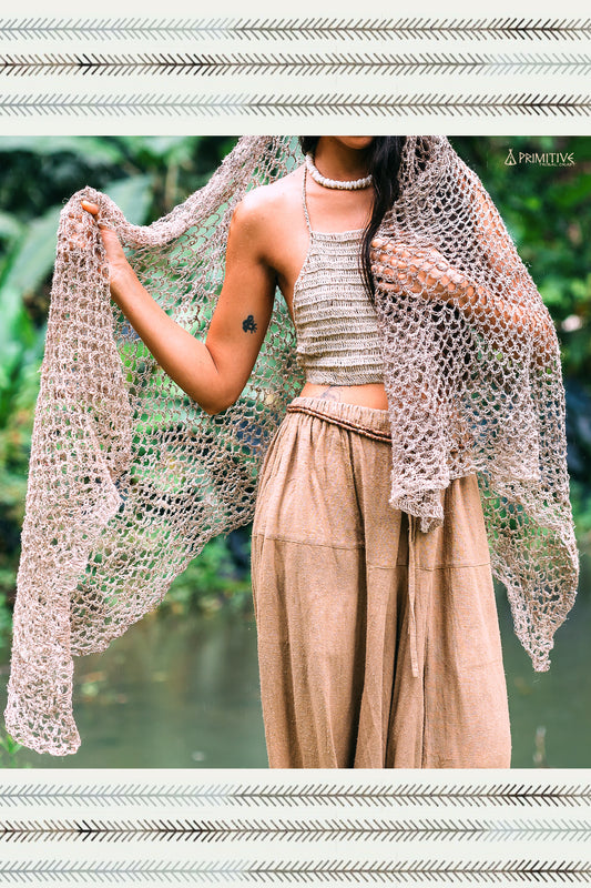 SALE ~ Large Knitted Nettle Shawl >> 100 % Wild Himalayan Nettle