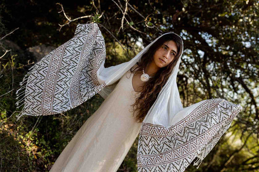 Handwoven Cotton Shawl – Block Printed Lightweight Scarf