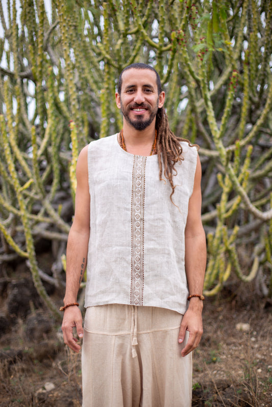 Linen tank with block print