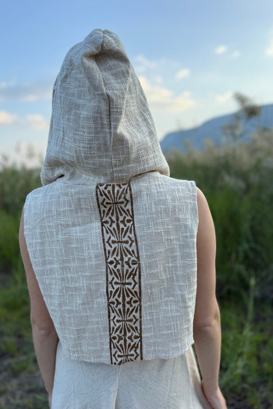 Maya Hooded Cotton Vest ⫸ Women's Tribal Block Print Layering Top