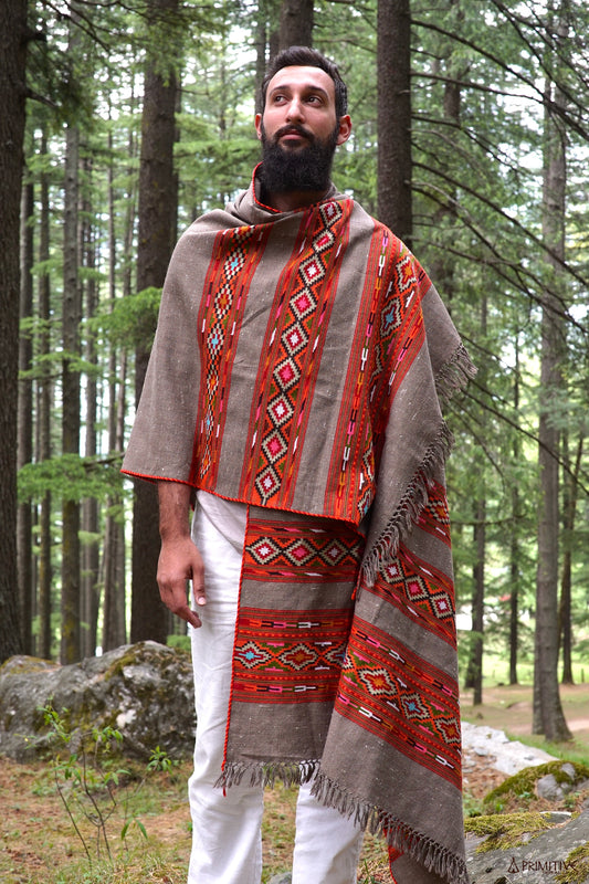 Kullu Shawl with Tribal Pattern ~ Pure Wool