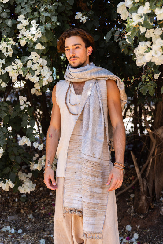 Gujarati tribal shawl >> Handwoven wool and silk >> light blue