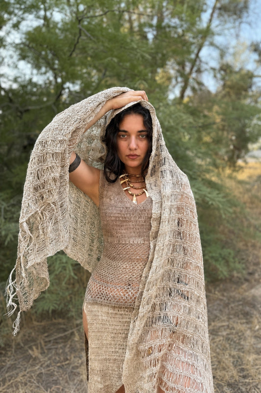 Himalayan Nettle Shawl – Organic Hand Knitted Large Wrap