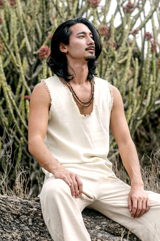 Earthy Frayed Sleeveless Shirt ⋙ Handwoven Raw Silk