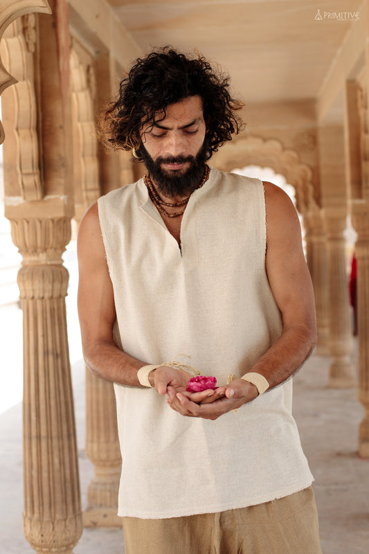 Earthy Raw Silk Outfit ⋙ Frayed Sleeveless Shirt + Harem Pants