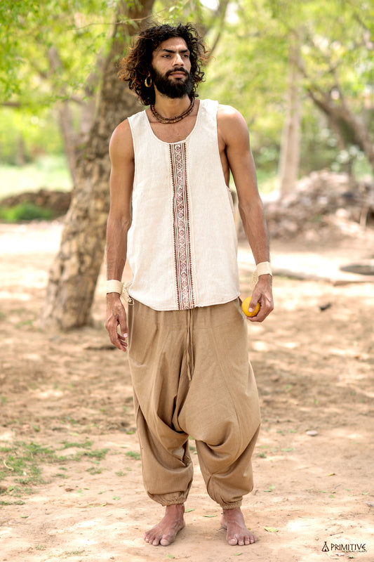 Malik Outfit ⋗⋖ Tank Top & Harem Pants ⋗ Hand Block Print ⋖ Handwoven Raw Silk