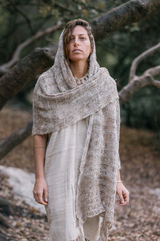 Wild Nettle Shawl ~ Hand Knitted Himalayan Nettle Fiber ~