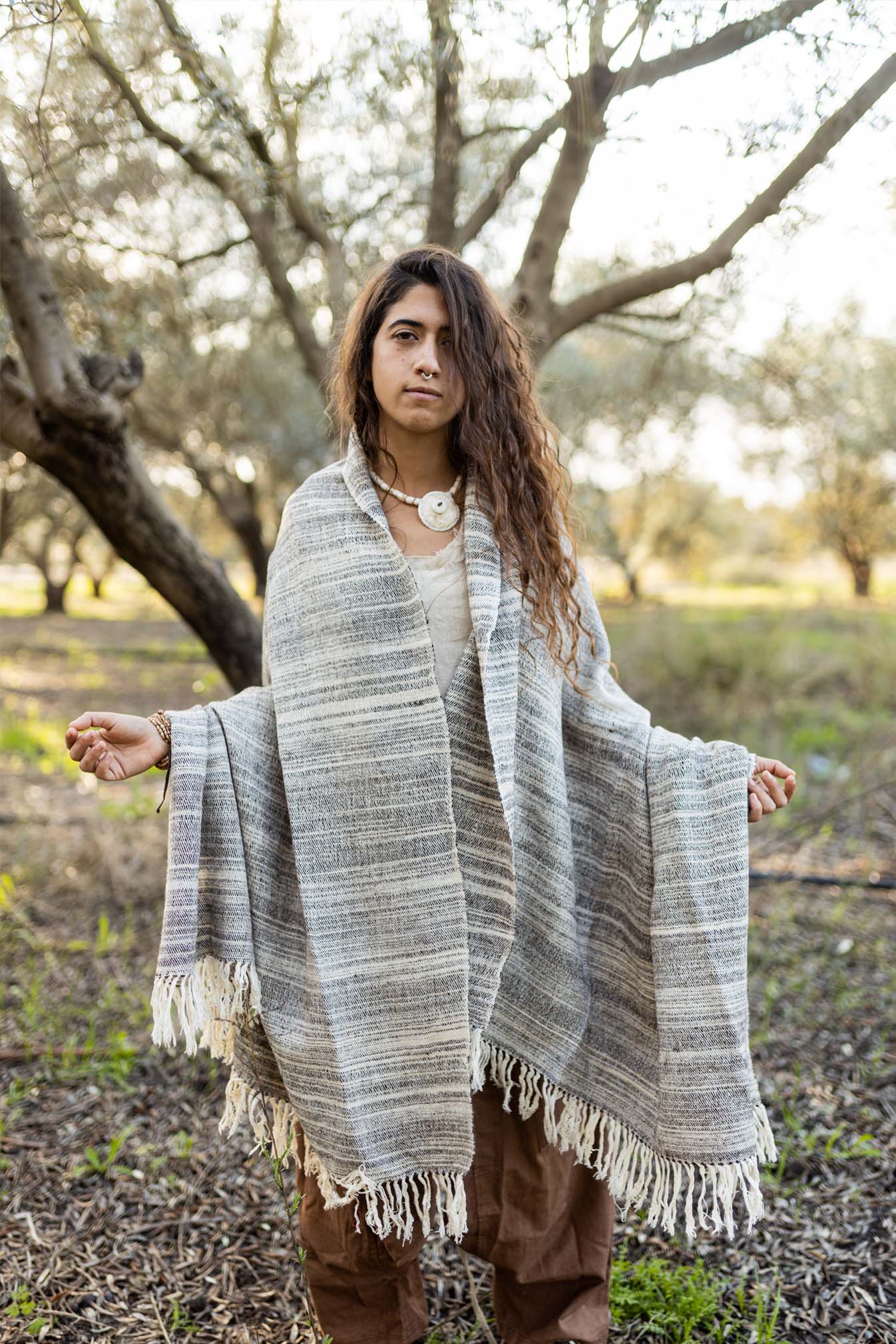 Handwoven Yak Wool Silk Shawl • Traditional Hand-spun Wrap Around