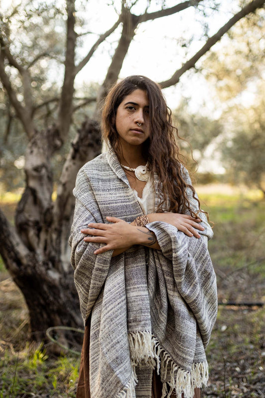 Handwoven Yak Wool Silk Shawl • Traditional Hand-spun Wrap Around