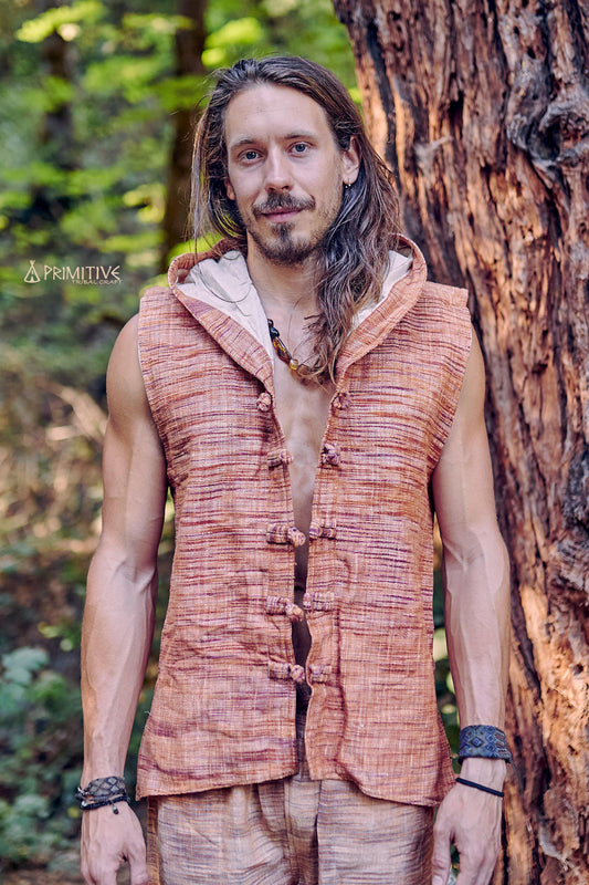 Tibetan Vest with Hoodie ๑⋙ Khadi Cotton
