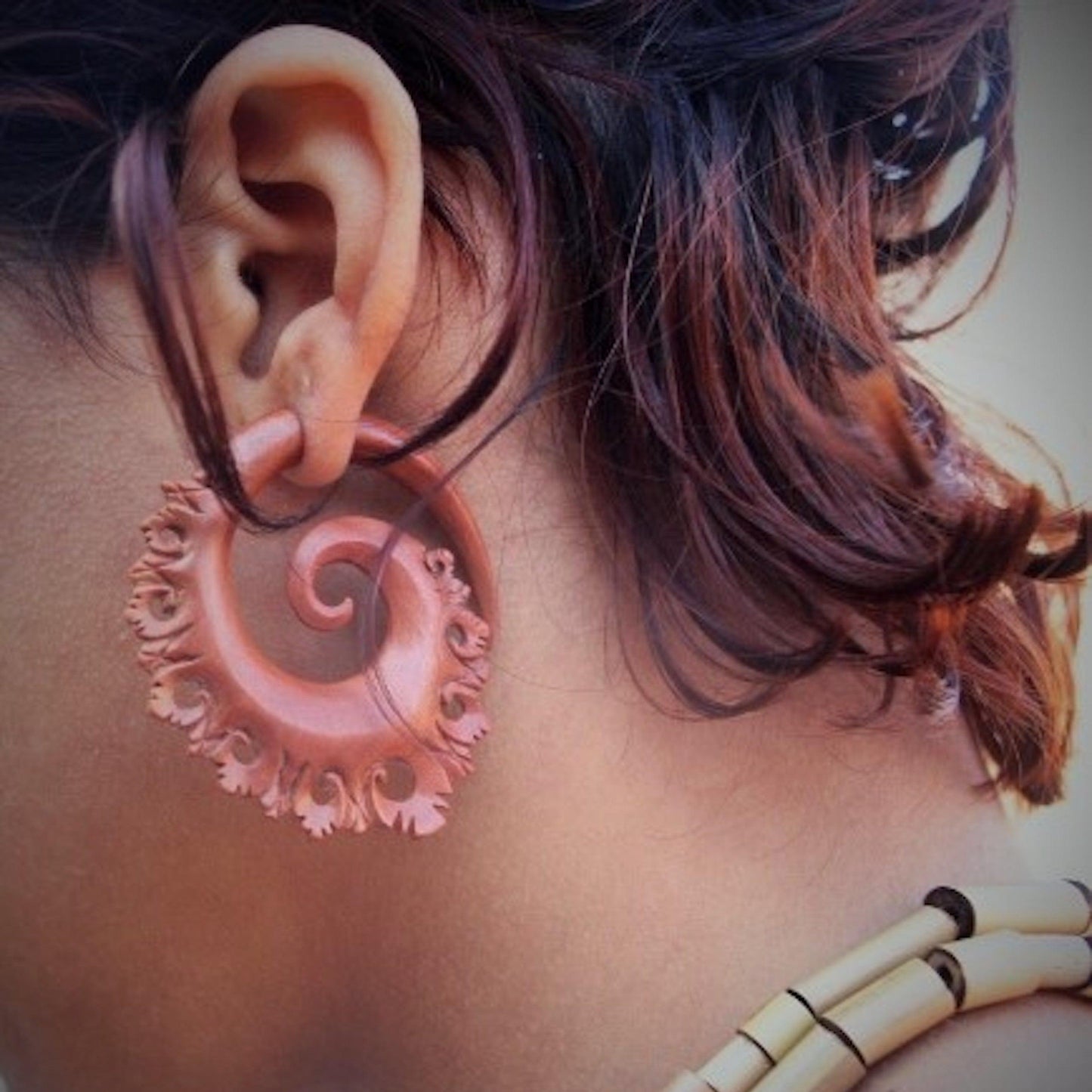 20% OFF ~ Carved Wood ๑ Tribal Earrings ๑