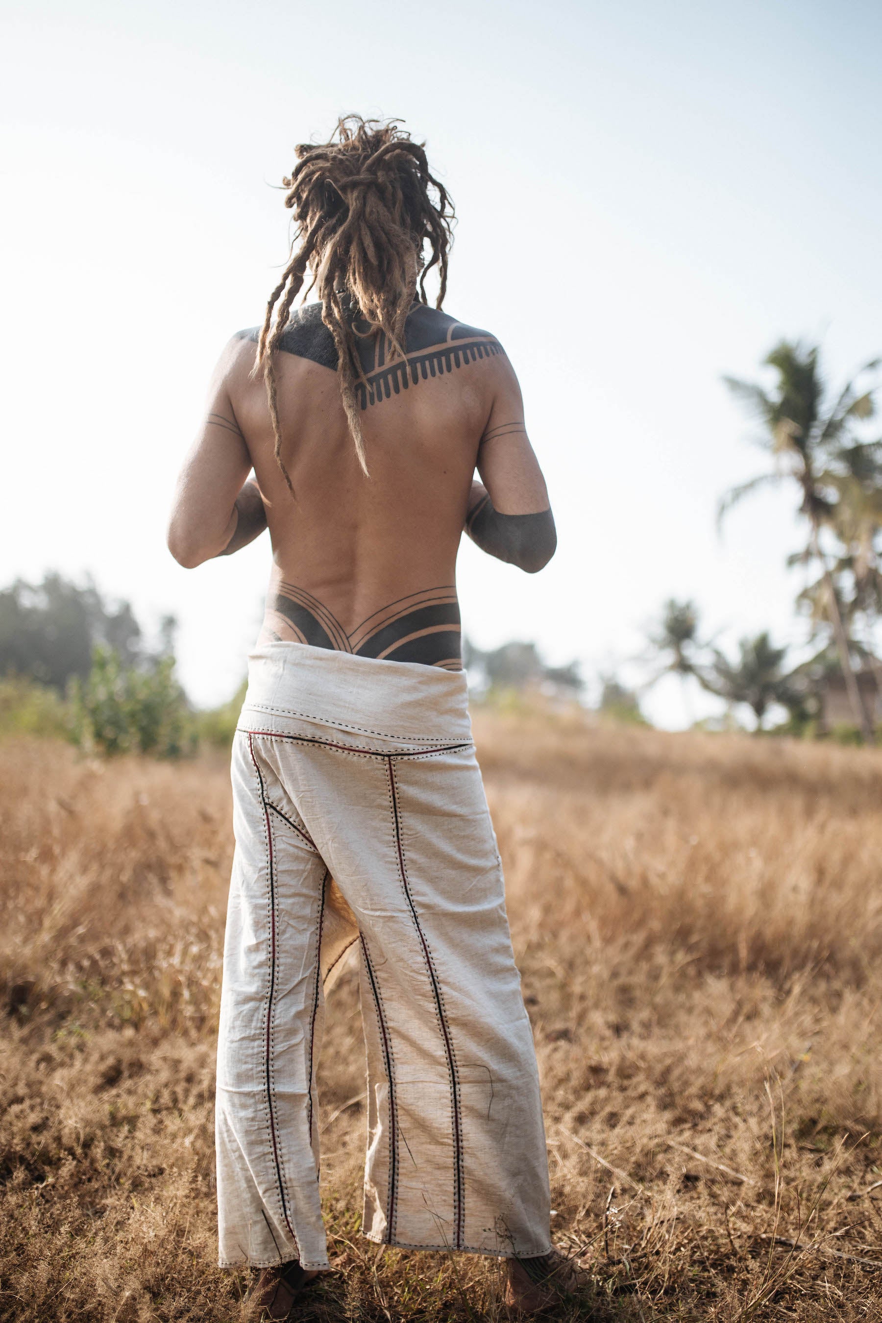 Primitive Tribal Craft Hand Stitched Thai Fisherman Pants ⋙⋗ Handwoven Hemp L-XL / Natural Color