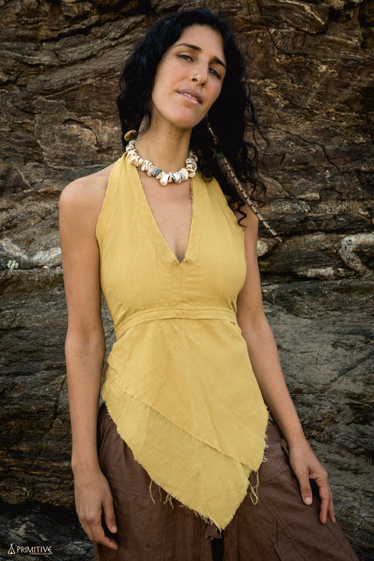 Earth Frayed Top ⋙ Natural Dye ⋙ Handwoven Cotton