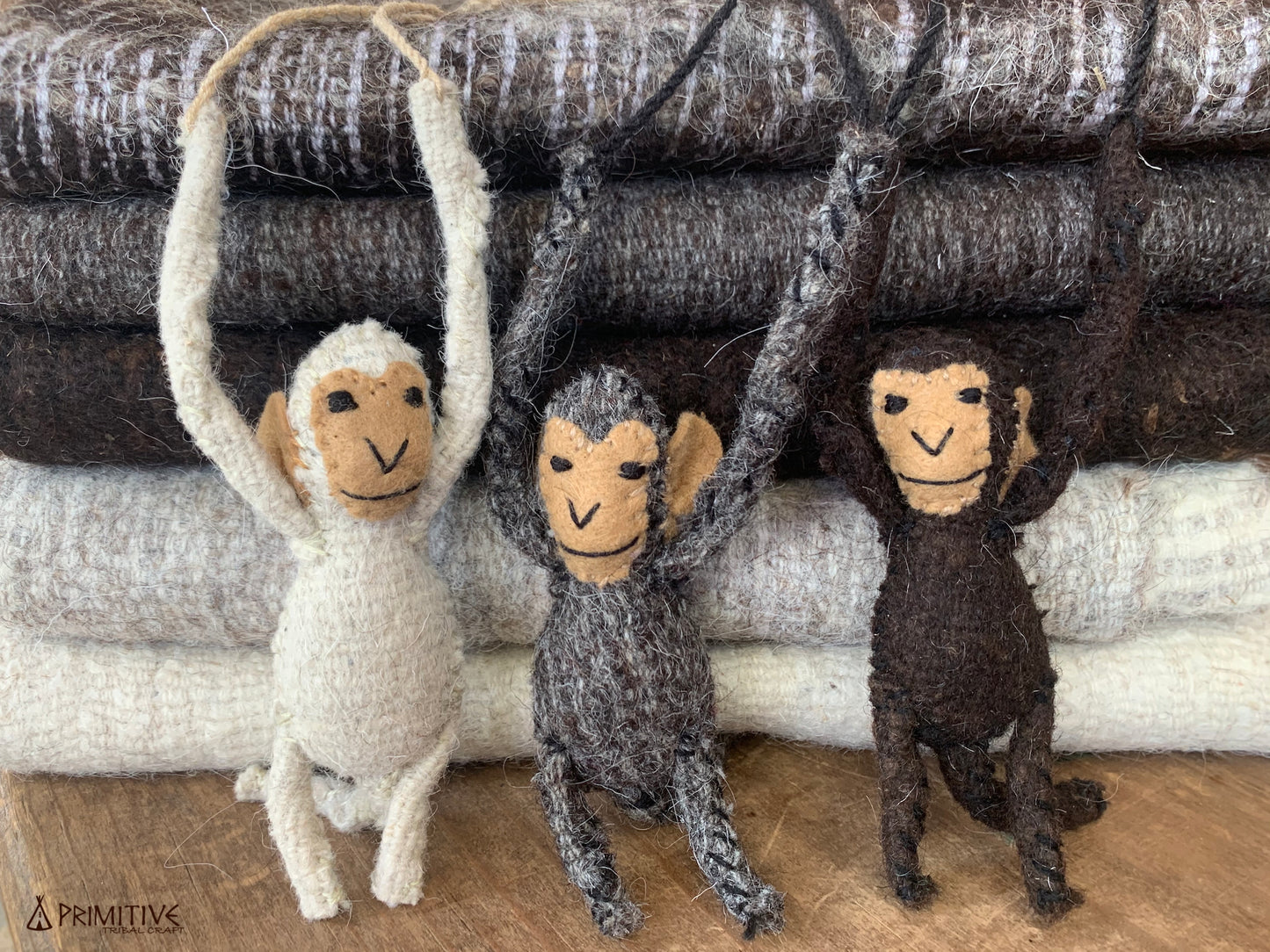 Felted Handstitched Monkeys ๑⋙ Natural Wool Toys ⋘๑ SET of 5