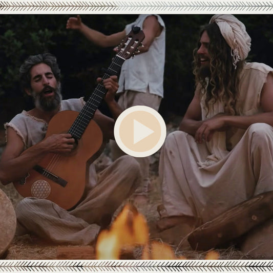 natural fiber tribal clothing and boho-style outfits featured in the Venho La Da Floresta song circle video