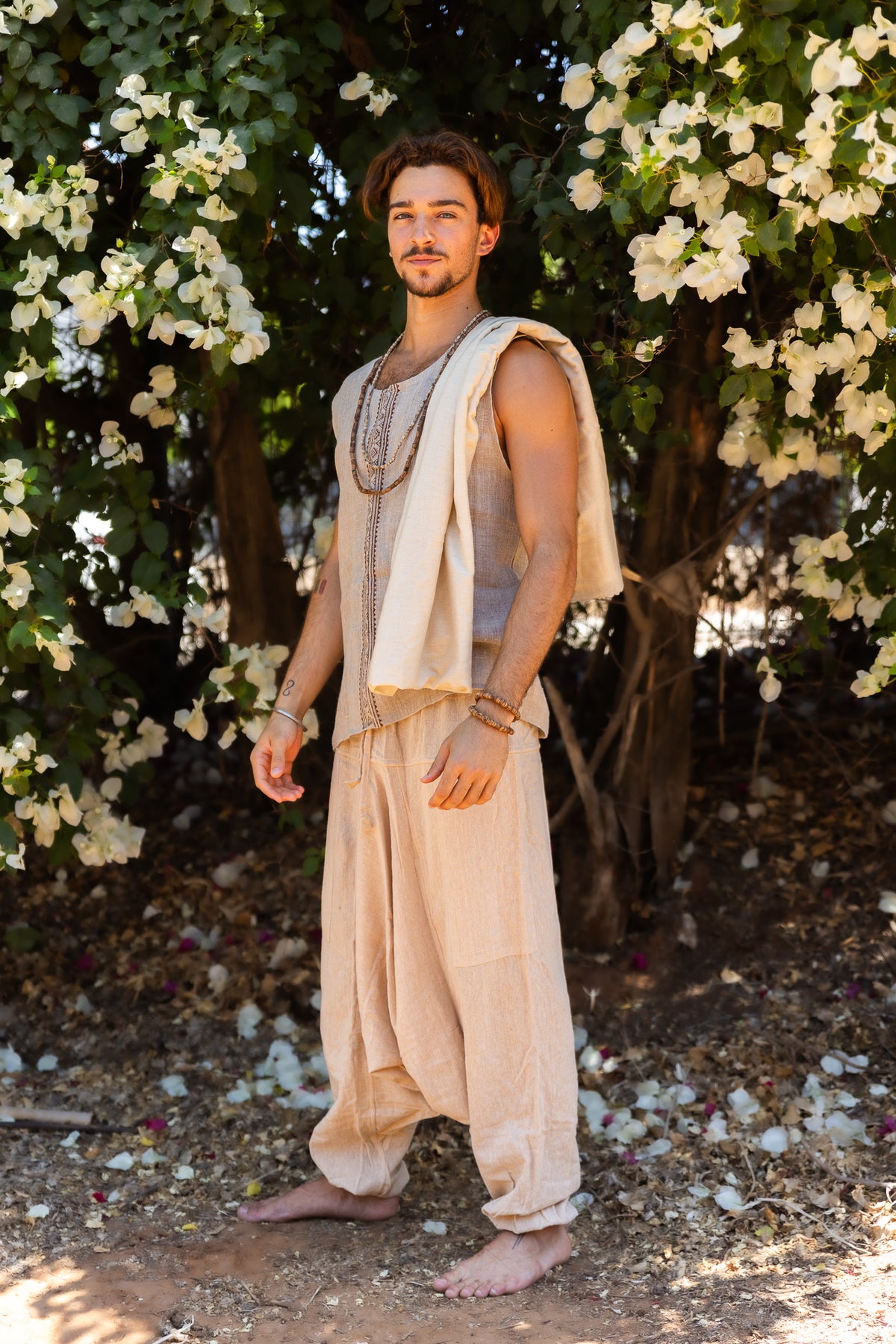 Linen Tank Top with Block Print