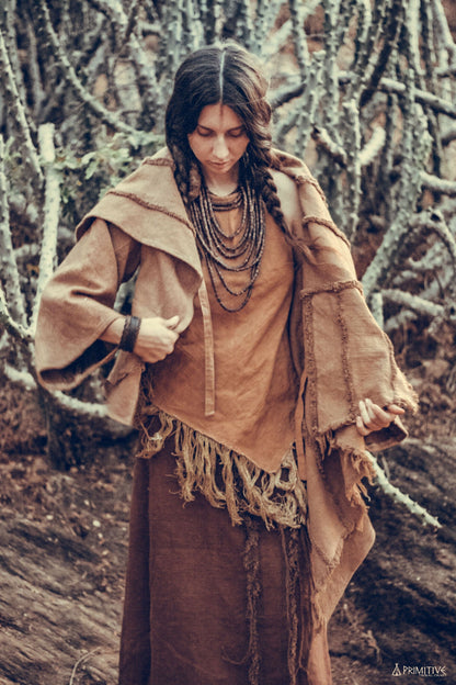 Rohbernstein Gemütlicher Poncho-Jacke ~ Khadi-Baumwolle ~ Camel-Farbe Naturfarbstoff
