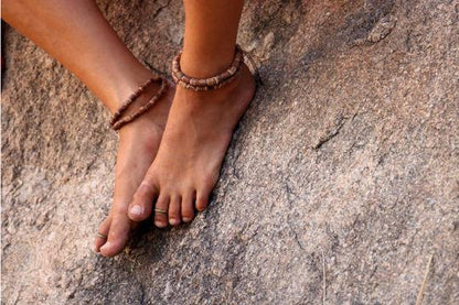Double Anklet Bracelet ⋙ Tulsi Wood Beads ⋙ Set of 2
