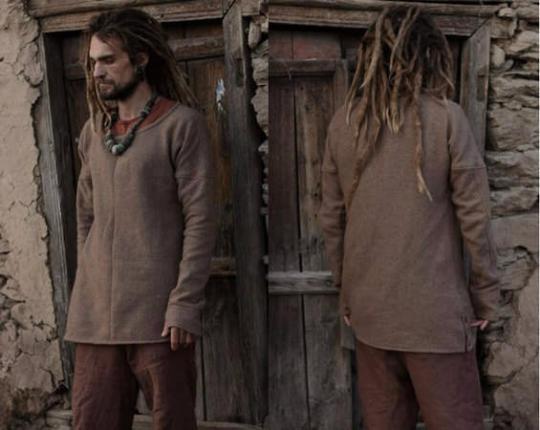 Men’s Wool Cotton Sweater, Brown Warm Knit Pullover,Wool Blend Jumper, Minimal Classic Style