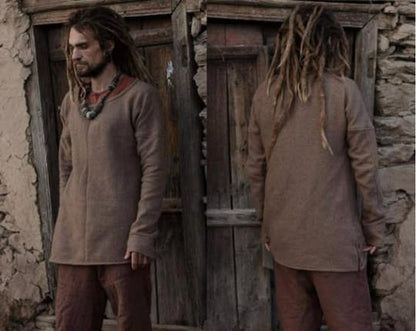 Men’s Wool Cotton Sweater, Brown Warm Knit Pullover,Wool Blend Jumper, Minimal Classic Style