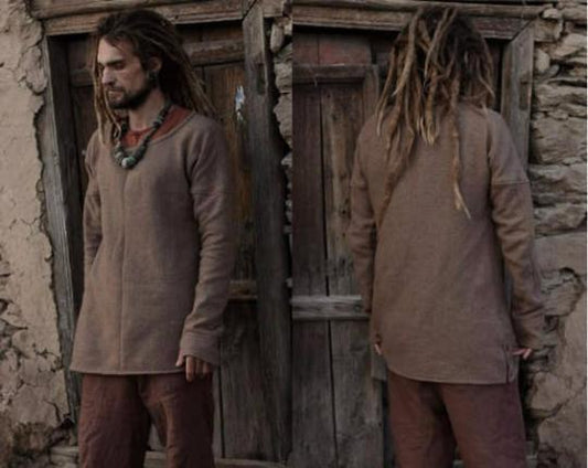 Men’s Wool Cotton Sweater, Brown Warm Knit Pullover,Wool Blend Jumper, Minimal Classic Style