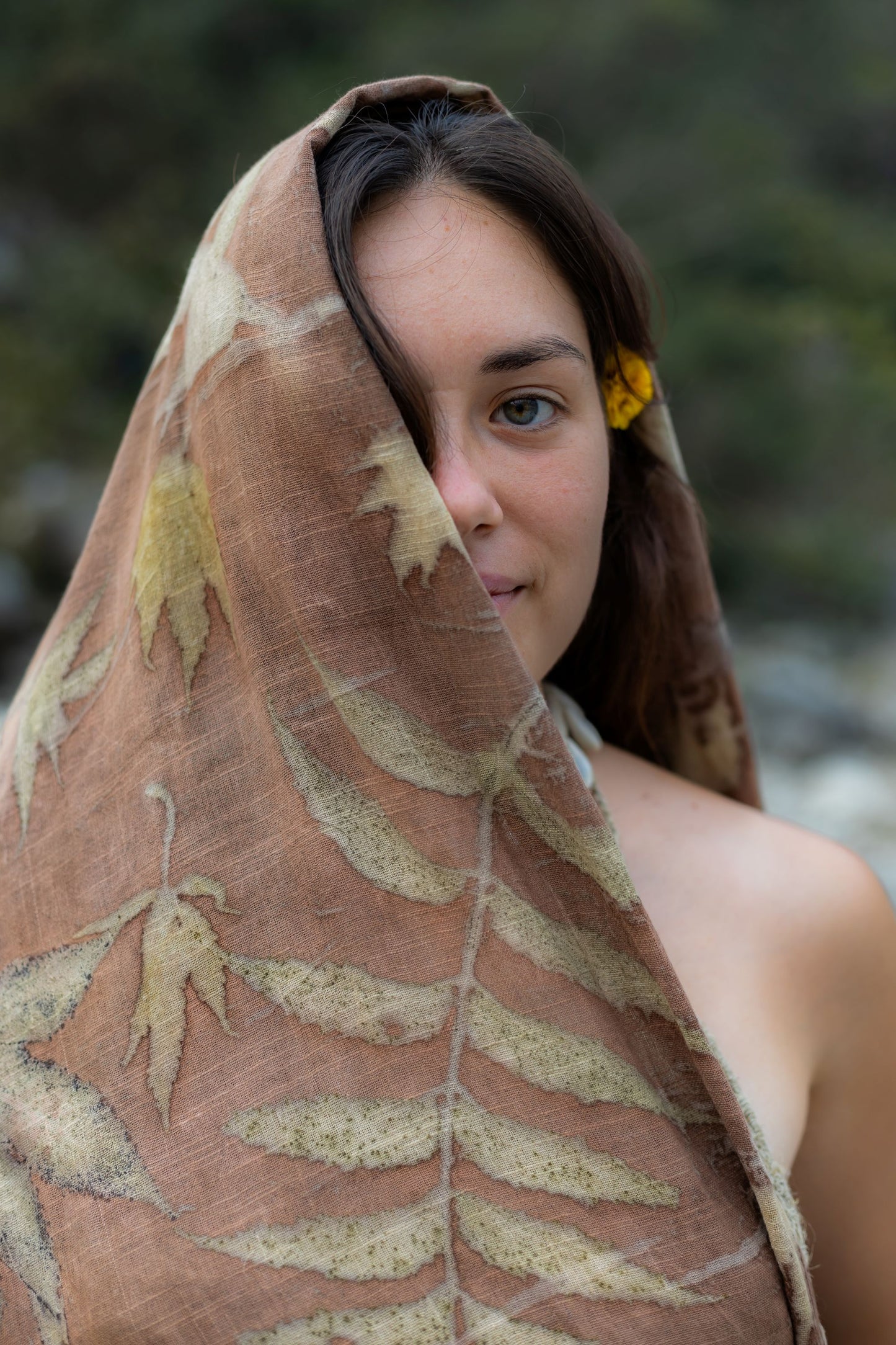 Eco Printed Cotton Shawl ~ Botanical Print Collection