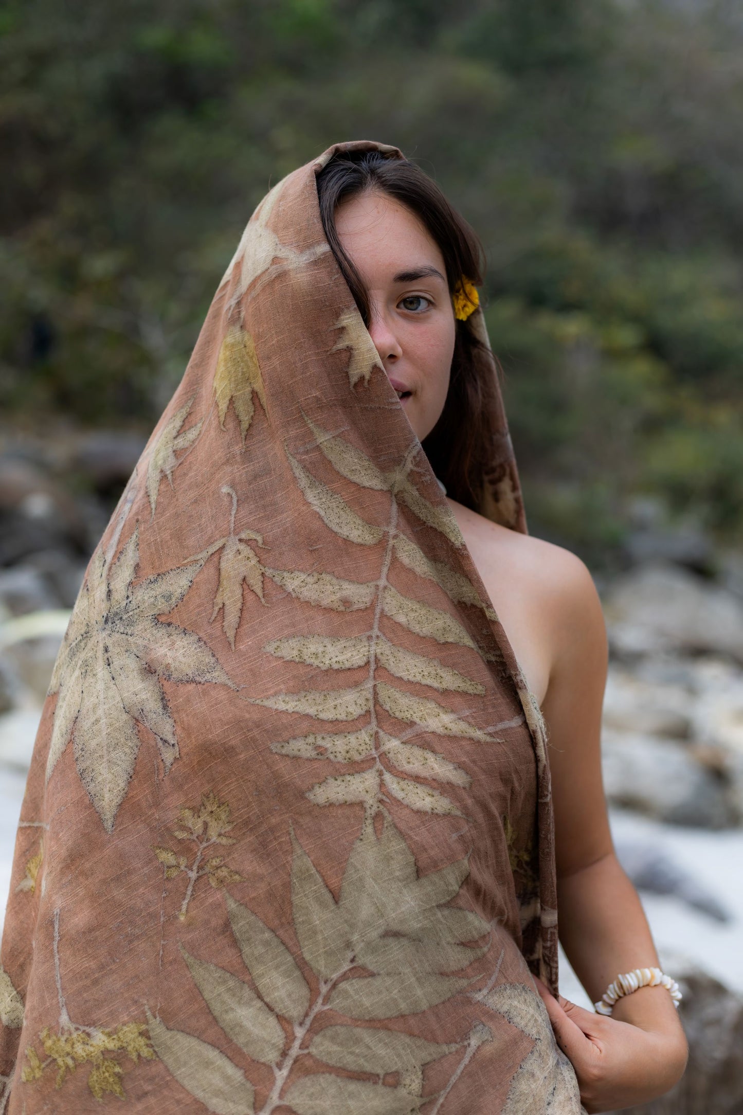 Eco Printed Cotton Shawl ~ Botanical Print Collection