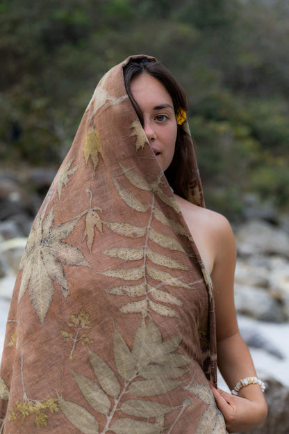 Eco Printed Cotton Shawl ~ Botanical Print Collection