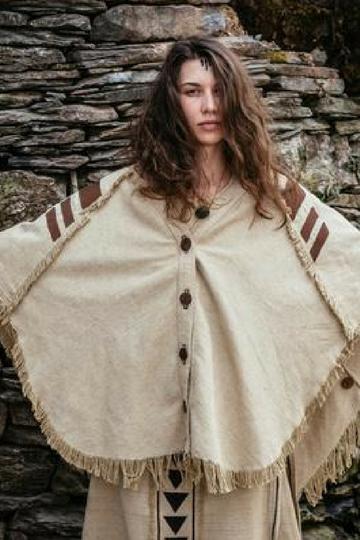 Poncho ~ Natural raw silk ~ Snake pattern ~