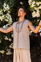 Linen Tank Top with Block Print