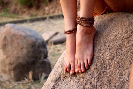 Double Anklet Bracelet ⋙ Tulsi Wood Beads ⋙ Set of 2