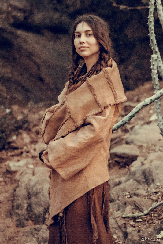 Rohbernstein Gemütlicher Poncho-Jacke ~ Khadi-Baumwolle ~ Camel-Farbe Naturfarbstoff