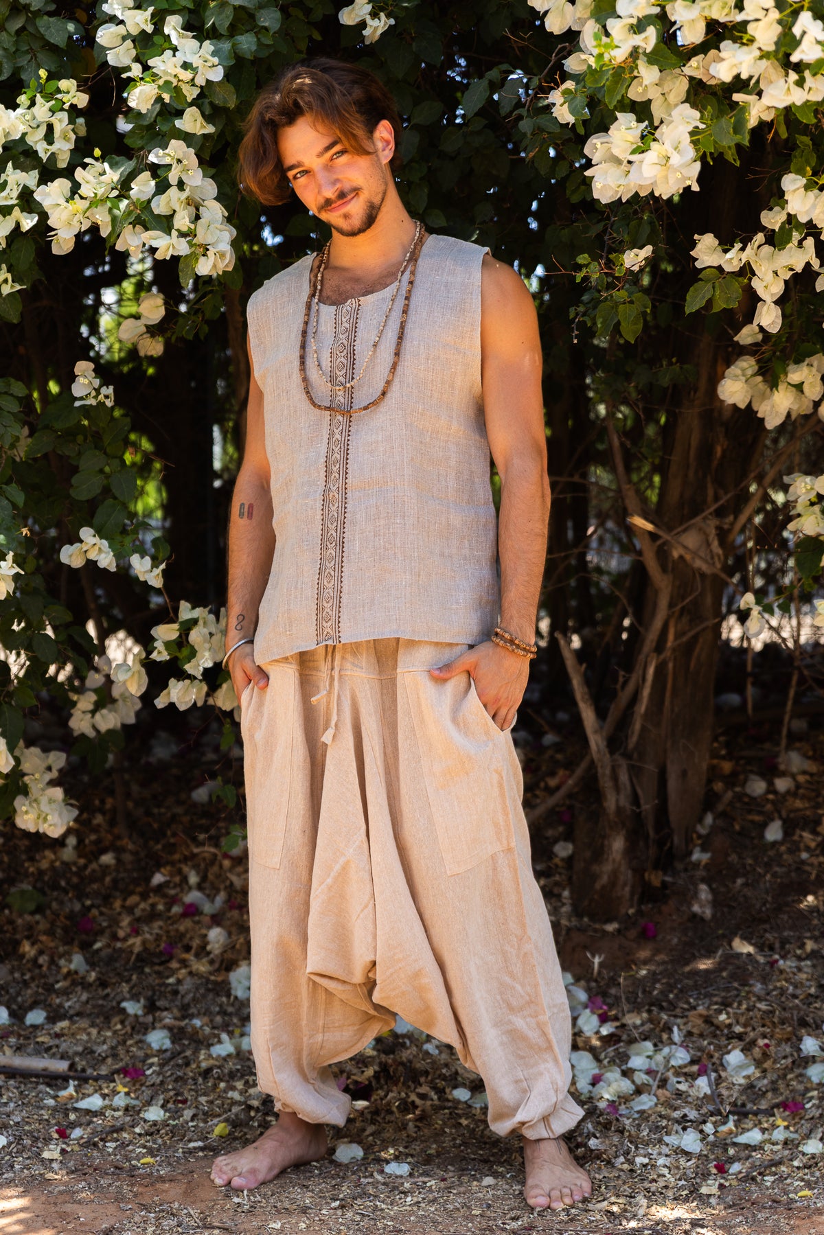 Linen Tank Top with Block Print