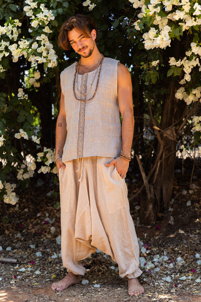 Linen tank with block print