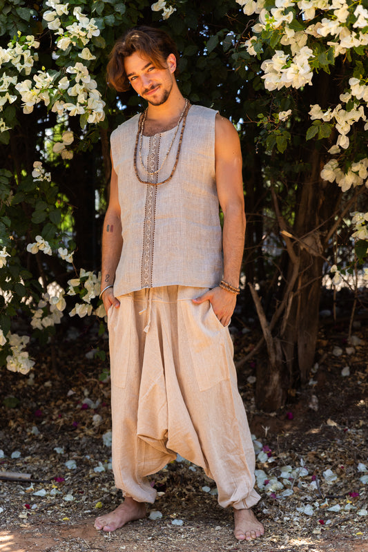 Linen tank with block print