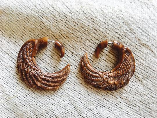 Eagle Earrings - carved in piasava coconut shell