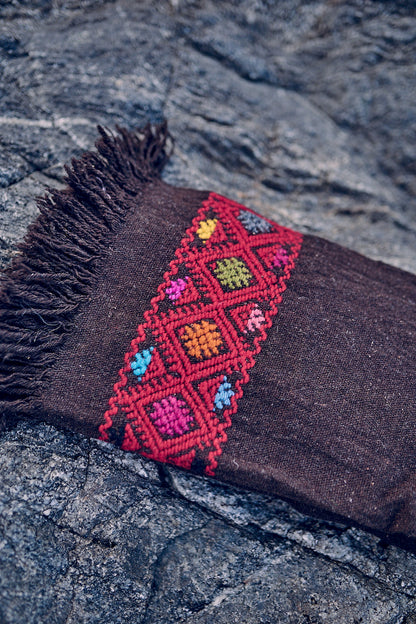 Brown Handloom Wool Shawl ⋙⋘ with Hand Embroidery ⋙⋘