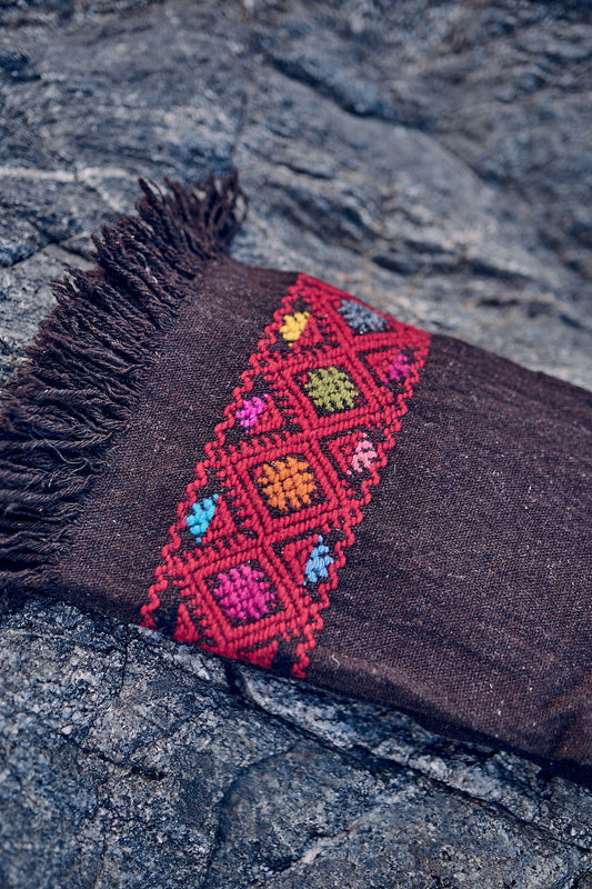 Brown Handloom Wool Shawl ⋙⋘ with Hand Embroidery ⋙⋘