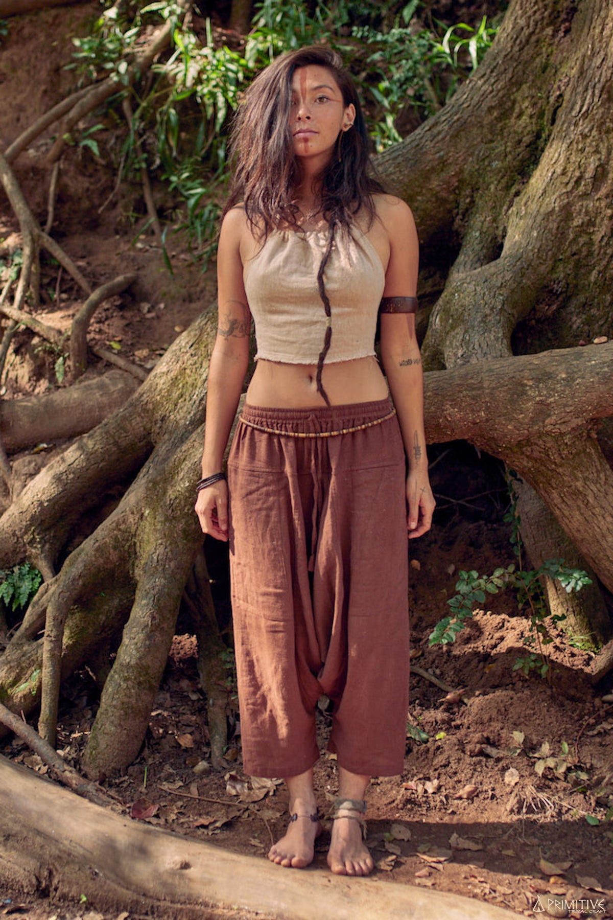 Wild Spirit Outfit ⋙⋘ Cotton Tie Top + 3/4 Harem Pants ⋙ Natural Cotton