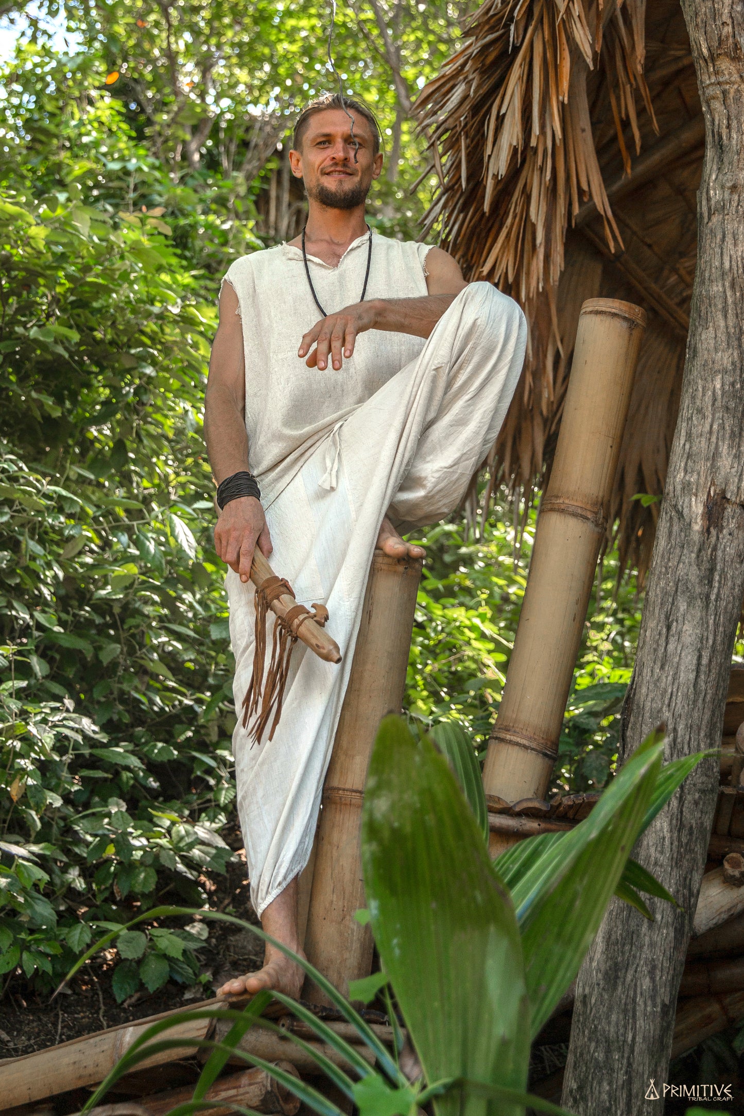 Serenity Men Outfit ॐ Frayed Sleeveless Shirt ⋙ Handwoven Raw Silk + Harem Pants ⋘⋙ Handwoven Natural Khadi Cotton