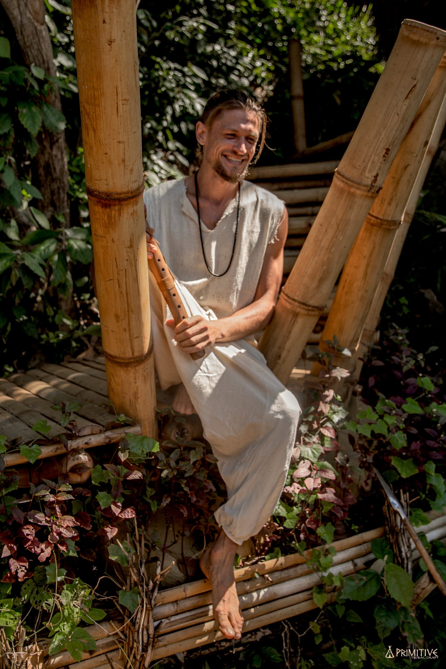 Serenity Men Outfit ॐ Frayed Sleeveless Shirt ⋙ Handwoven Raw Silk + Harem Pants ⋘⋙ Handwoven Natural Khadi Cotton