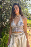 Botanical Print Halter Top ⋙  Handwoven Khadi Cotton