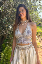 Botanical Print Halter Top ⋙  Handwoven Khadi Cotton