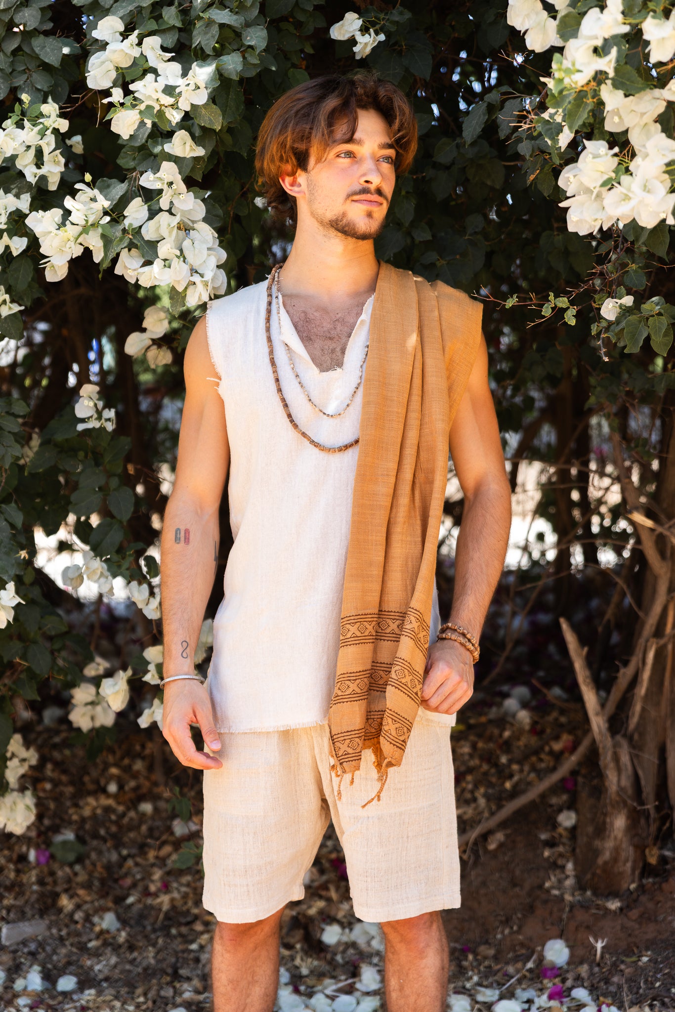 Earthy Frayed Sleeveless Shirt ⋙ Handwoven Raw Silk