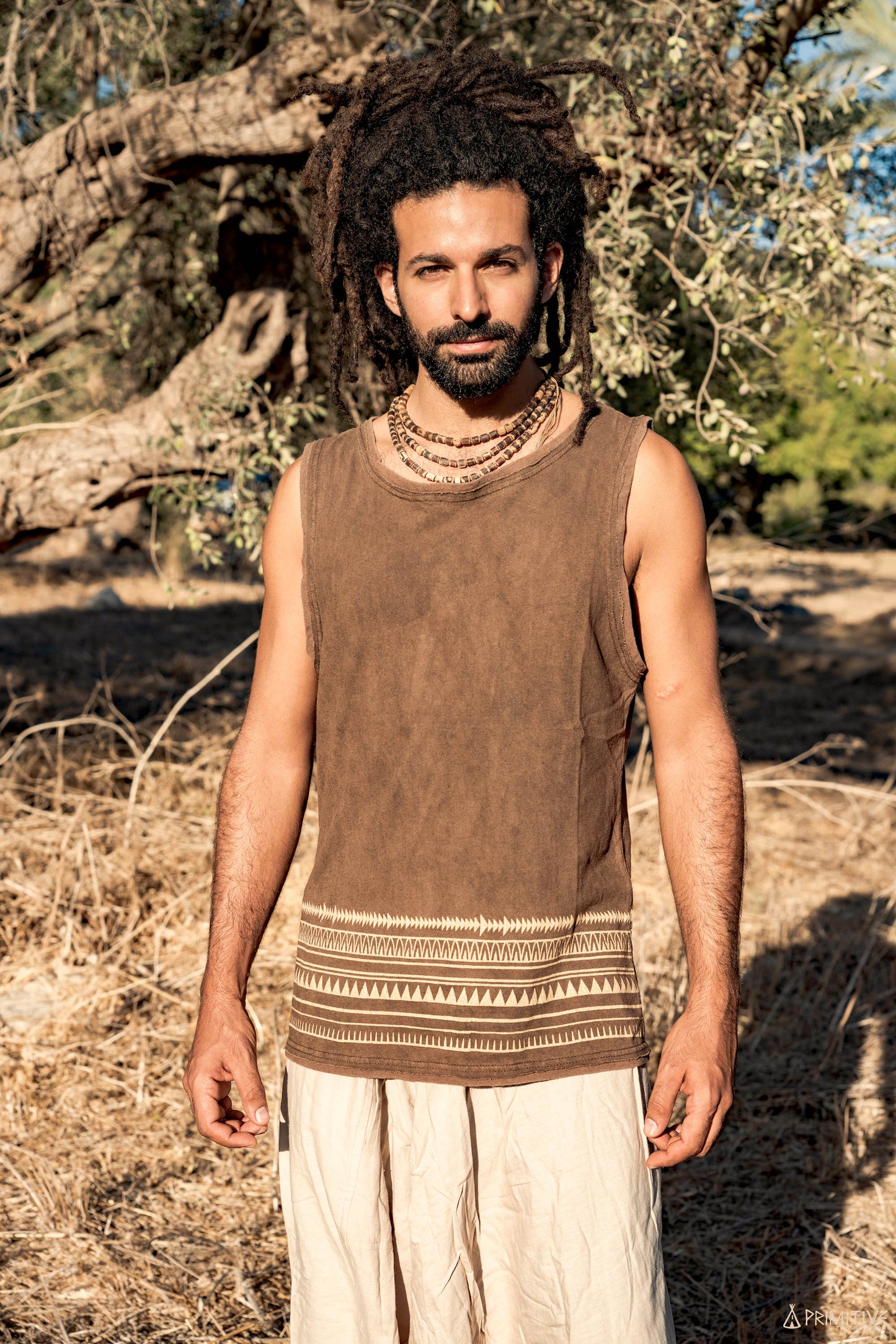 Hemp Cotton Tank Top ᗒ with Tribal Print ᗒᗒ