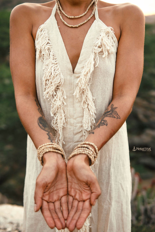 Earth Frayed Dress ~ Handwoven Raw Silk