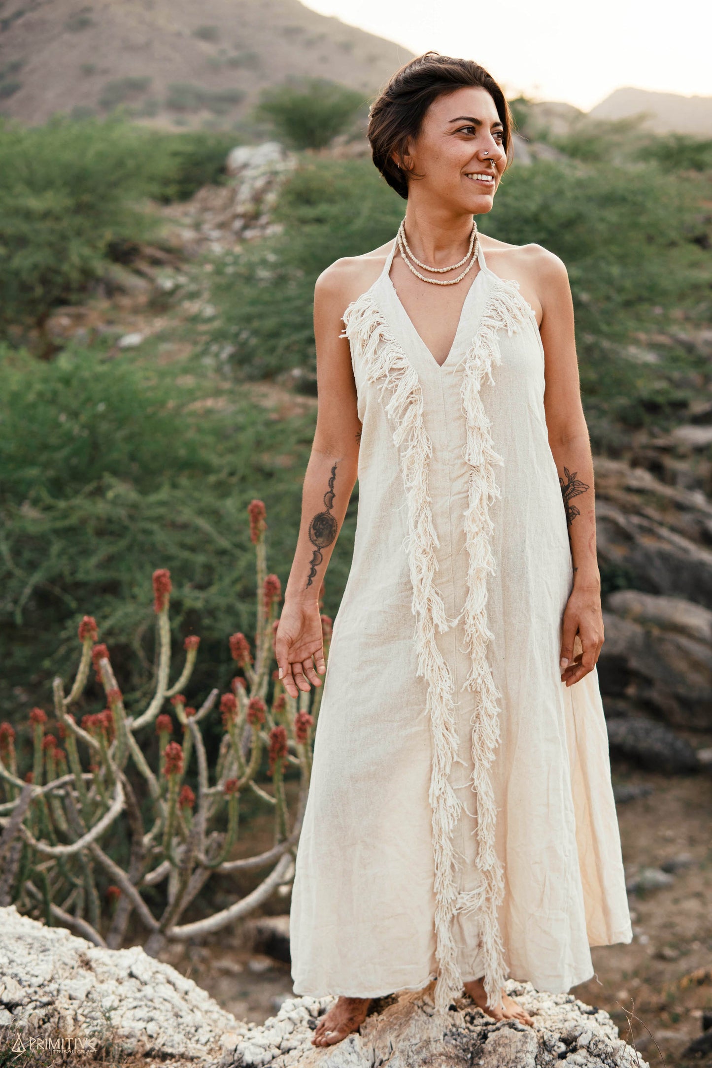 Earth Frayed Dress ~ Handwoven Raw Silk