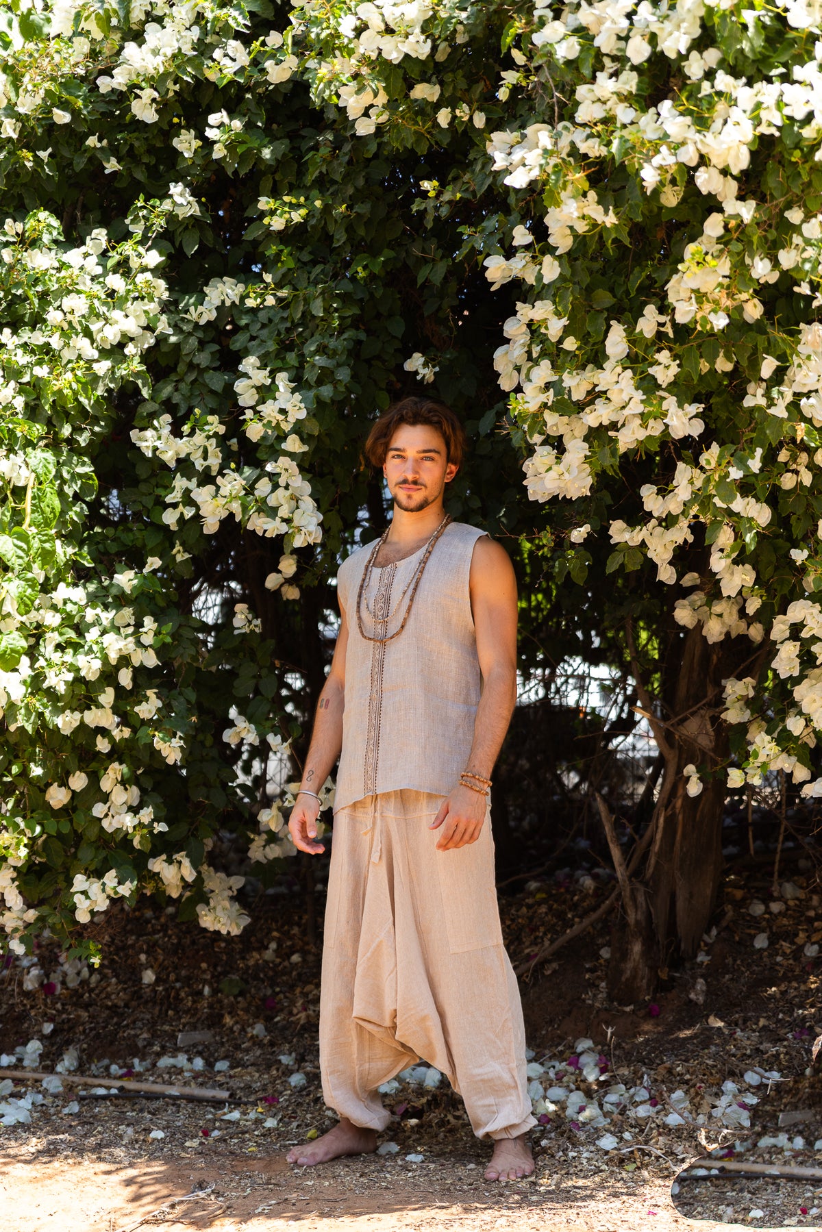 Linen Tank Top with Block Print