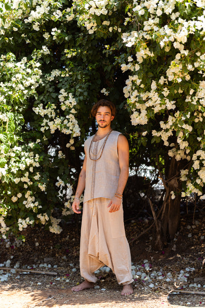Linen tank with block print